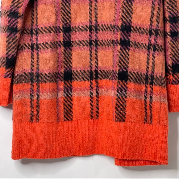 Lucky Brand Wool Blend Open Front Brushed Plaid Oversized Knit Cardigan Sz M - Picture 9 of 14